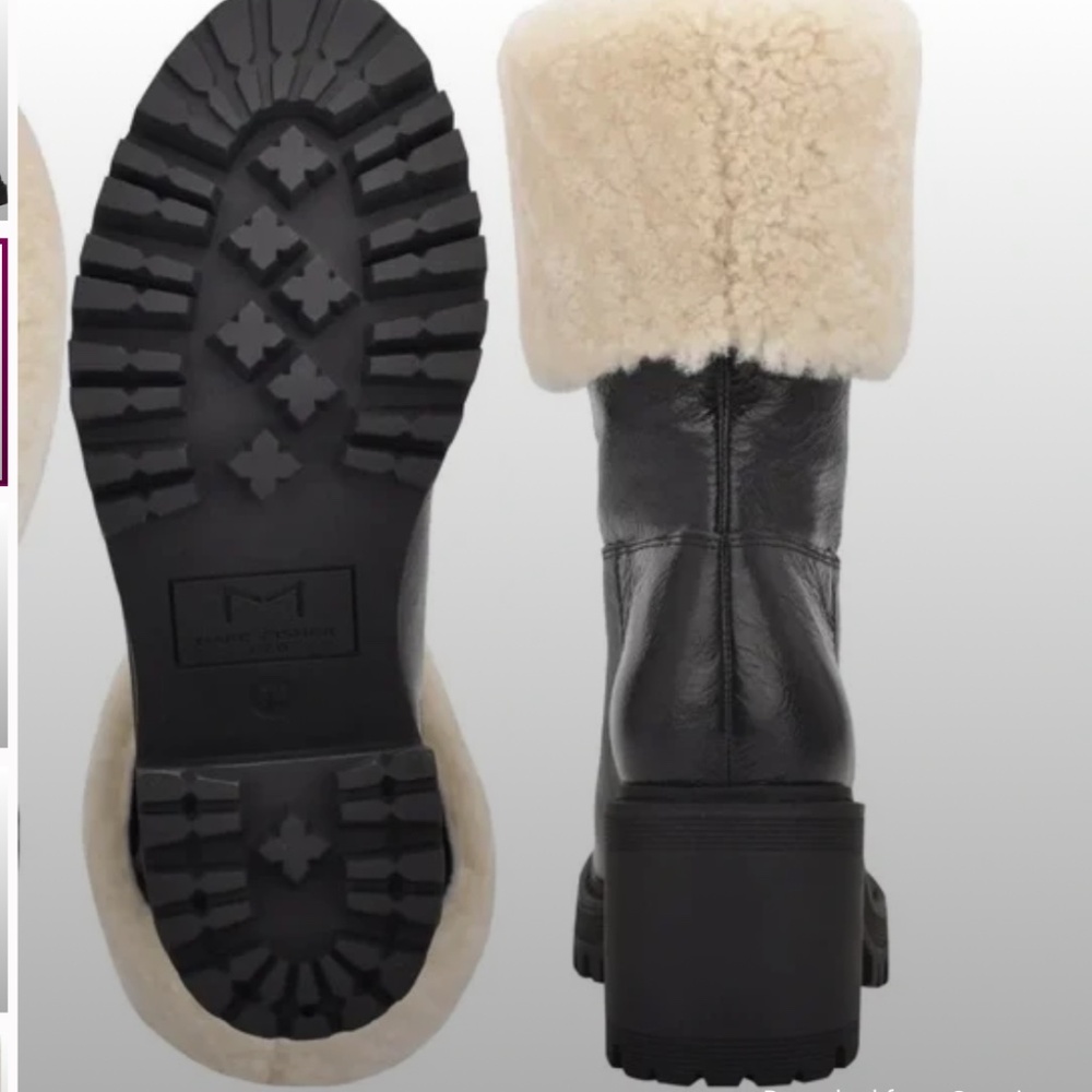 NEW Marc Fisher Willoe Sherpa Black leather pull on winter boots